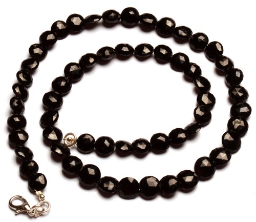 Natural Black Spinel Gemstone 8 mm Size Faceted Coin Shape Beads 18" Necklace - Picture 5 of 7
