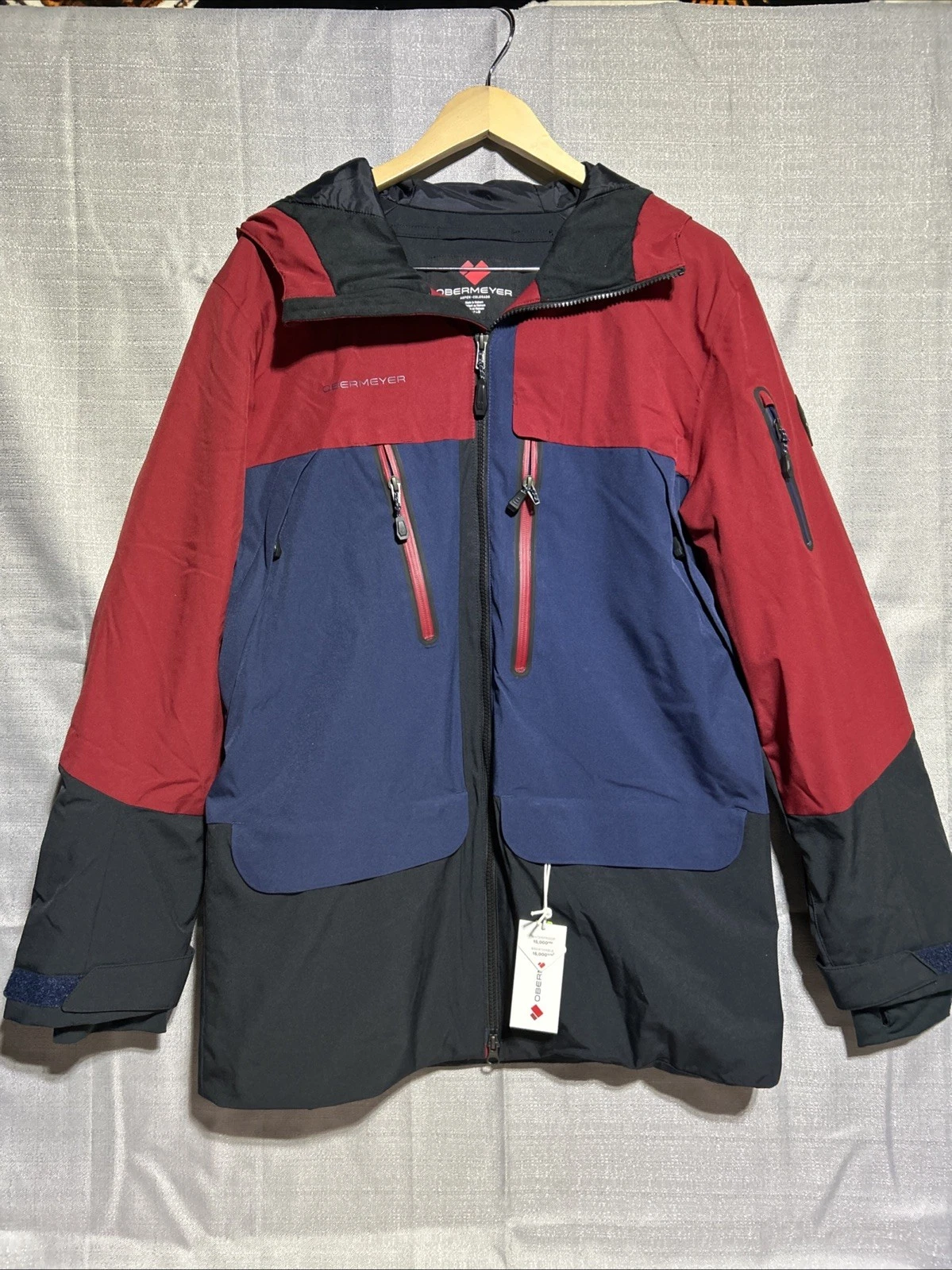 Obermeyer Cirque Jacket Ski Snow Hooded Men's Small Rustic Red Blue $349