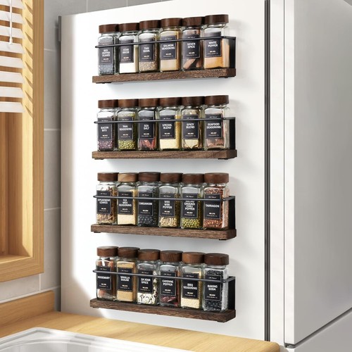 Magnetic Spice Rack W/ 24 Jars 216 Labels 1 Steel Funnel Refrigerator，Microwave - Picture 9 of 10