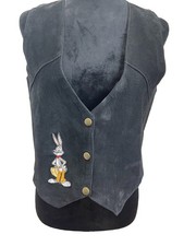 Vintage 1996 Looney Tunes Bugs Bunny Leather Suede Vest Size S/M Embroidered