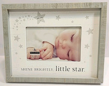 "SHINE BRIGHTLY, little star." Picture Photo Frame 4x6 Gray Wood Neutral Nursery