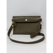 TEDDI JOELLE Olive Green Taupe Small Crossbody Minimalist Leather Bag Purse