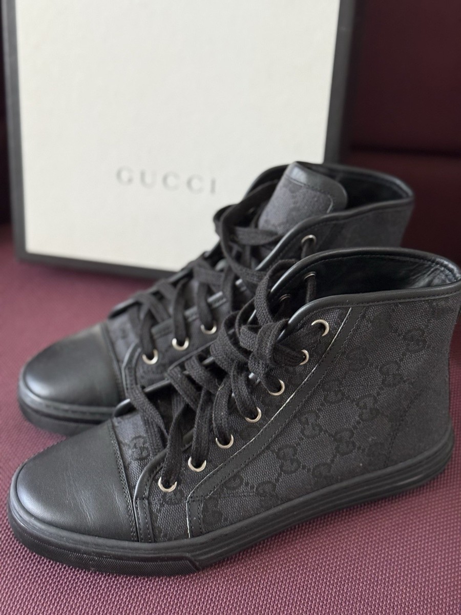 Gucci Monogram High Top Lace Up Sneaker Black 426186 KQWM0948