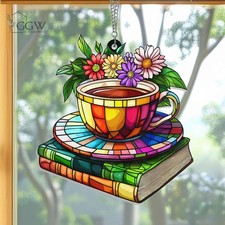 Book Lover Acrylic Window Hanging, Floral Suncatcher, Reader Gift Decor