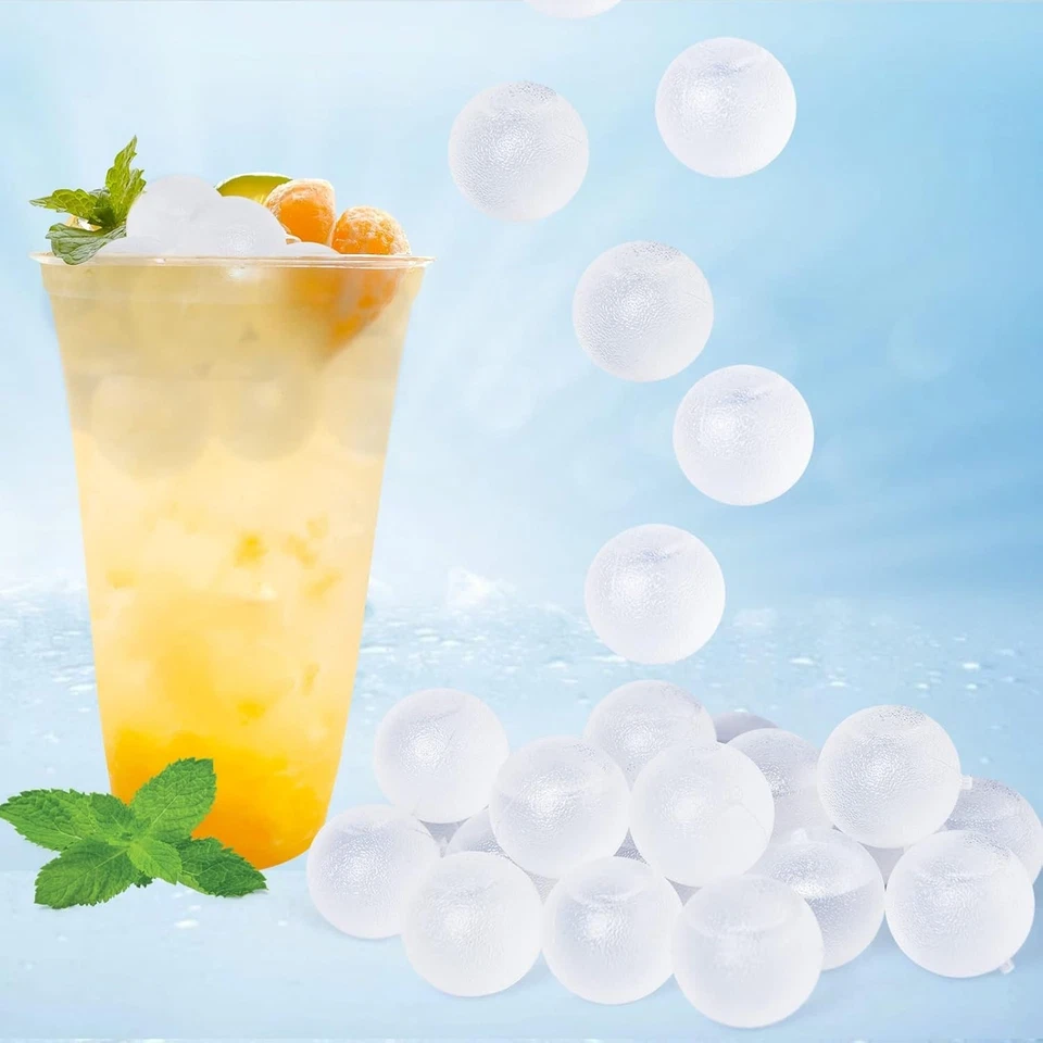 100P Reusable Clear Plastic Ice Cubes for Drinks, Non-Diluting, BPA-Free, Round - Image 3 of 4