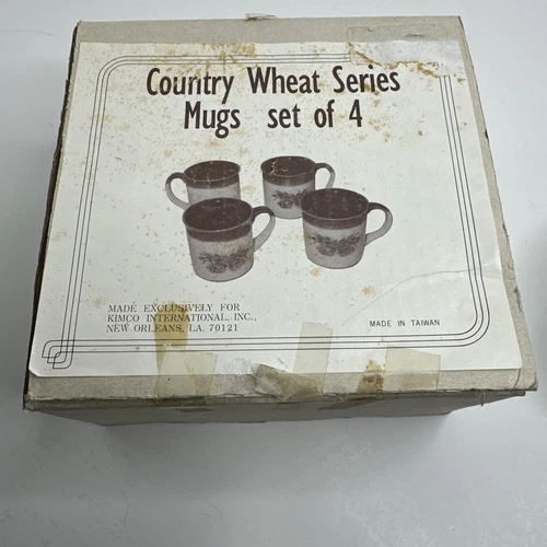 Vintage Stoneware Pottery Wheat Mugs Made in Taiwan Set of 4 NOS
