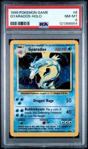 1999 POKEMON BASE SET UNLIMITED #6 GYARADOS-HOLO PSA 8