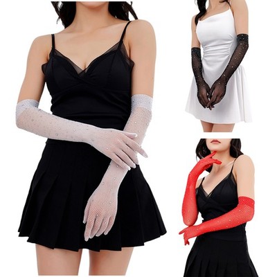 Women Long Gloves Opera Opera Mittens Stretchy Party Rhinestone Comfortable