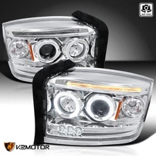 Clear Fits 2005-2007 Dodge Dakota LED Halo Projector Headlights Lamps L+R 05-07