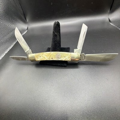 Munich Ironworks OH-CP Owl Head Abalone Pearl Scales 4 Blade Pocket Knife Unused