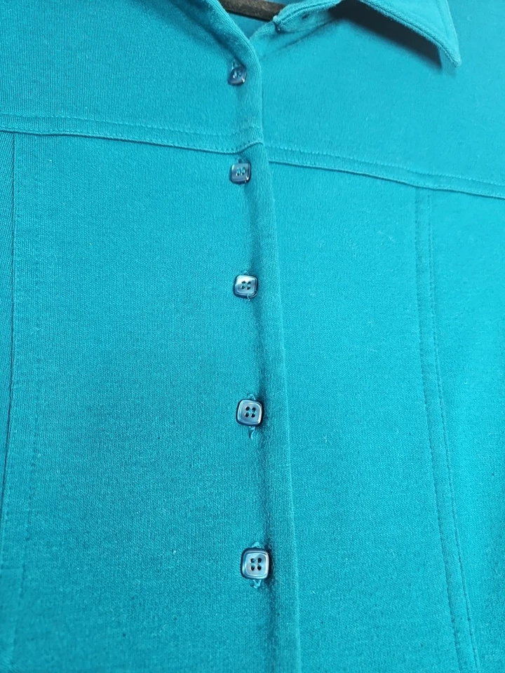 Maxi Vestido Coldwater Creek Verde Azulado Largo Slv Botón Cuello Frontal Fluido Talla 18 Foto 4 de 4