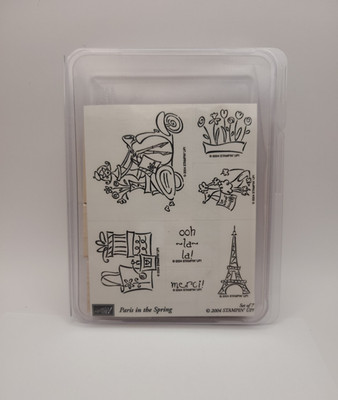 Stampin  Up! PARIS IN THE SPRING Wood Mounted Rubber Stamp Set of 7 Eiffel Tower