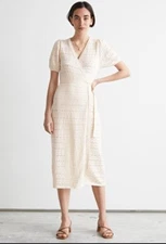 And Other Stories Pointelle Knit Midi Wrap Dress Women’s XS Cream Ivory Feminine