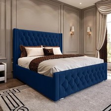 Upholstered Ottoman Gas Lift Bed Frame Winged Plush Velvet Double & King Size