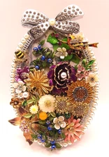 JEWELRY ART- Beautiful Rhinestone, Enamel, Faux Pearl Florals, Enamel Bird