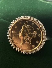 1853 Lady Liberty Jewelry Grade 21.6K Gold Coin & BRAND NEW! 14K White Gold Ring