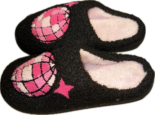 Bequeme Damen Hausschuhe Disco Cowgirl Thema schwarz/pink Größe Medium (7-8) Neu mit Etikett - Bild 5 von 9