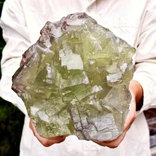 6.81LB Natural green cubic fluorite quartz crystal mineral specimen