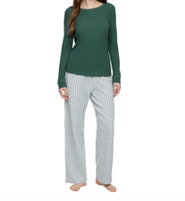 GAP Women's Flannel Pajama Set Green Stripe Thermal Tee Shirt sizes L, XL NEW