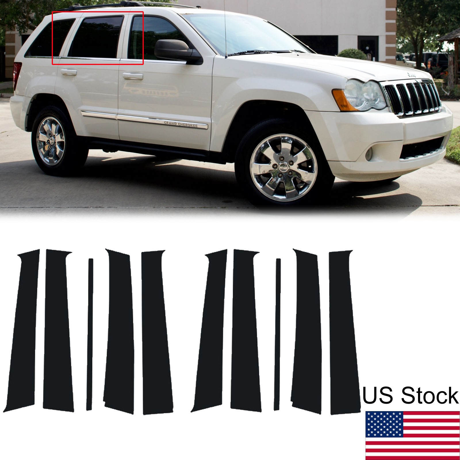 10Pcs Glossy Black Pillar Posts Door Window Covers For Jeep Grand Cherokee 05-10