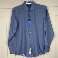 Nautica Mens L Shirt Blue Checked Slim Fit Long Sleeve Button Down Career