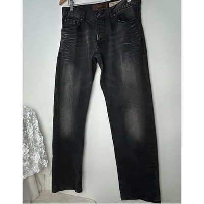 LNGeans Gothic Vampire Cosplay Black Distressed Denim Jeans 32 Button Fly