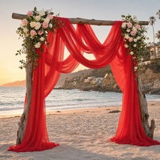 AMZLOKAE 3 Panels 6 Yards Red Chiffon Wedding Arch Drapes | 29"x216" Sheer Fa...