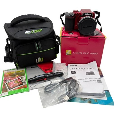 Nikon Coolpix B500 Digital Camera Red 16MP 40X Wide Optical Zoom Bundle - TESTED