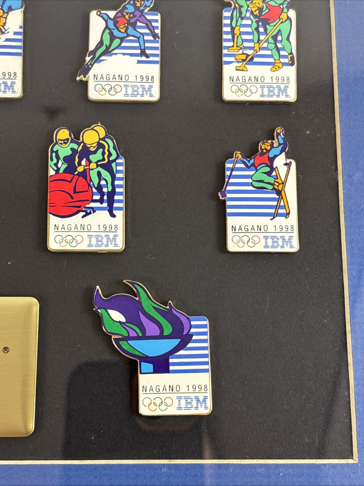 1998長野オリンピック ピンバッジ/IBM 3 pin set Limited IBM 1998 Nagano Winter Olympic Pin Set framed numbered