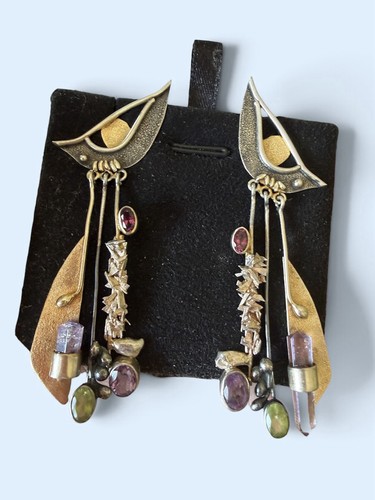 Artisan EYE OF HORUS Sterling Silver Vermeil Amethyst Crystal Earrings