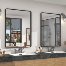 2 Pack of 22X30 Inch Black Metal Framed Bathrrom Mirror, Black Matte Rounded Rec