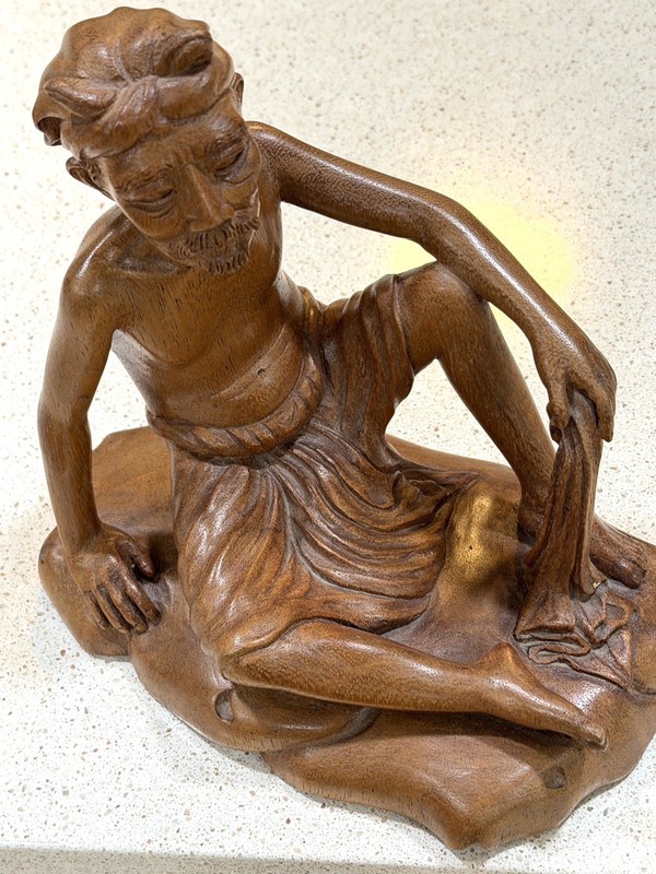 Vintage Balinese Hand Carved Wood Monk Bali Folk Art Statue Eastern Religious