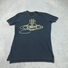 Vivienne Westwood Shirt Mens Medium Navy Anglomania Orb Spell Out Gold Foil Slim