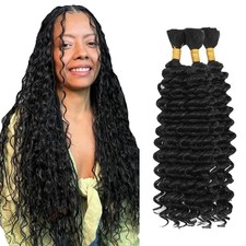 Human Braiding Hair Deep Curly 16 Inch 150g 3 Bundles Boho Wave No Weft