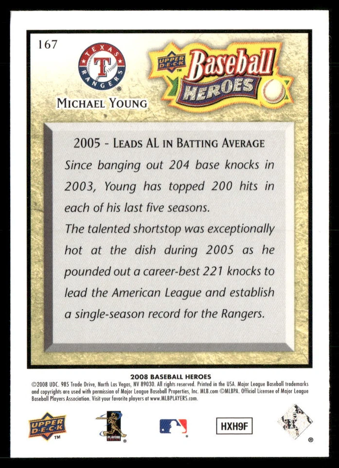 2008 Upper Deck Baseball Heroes - Michael Young #167 - Image 2 of 2