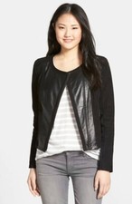 Halogen India Brown Leather Suede Zip Rib Sleeve Moto Rock Motorcycle Jacket S