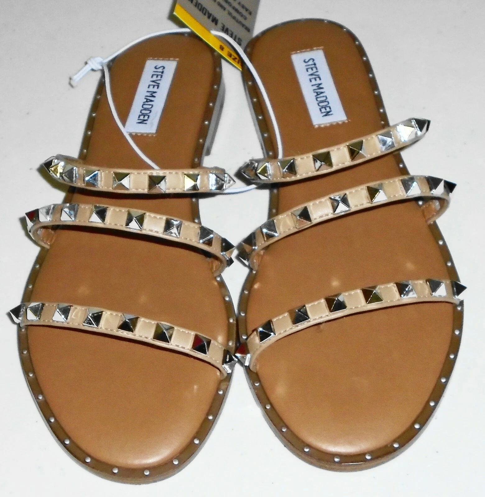 New Steve Madden Studded Sandals, Tan, LODL01S1, Sizes 6 - 10