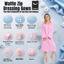 Ladies Pure Cotton Waffle Dressing Gown Robe Zip Up Lightweight Summer Bathrobe