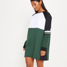 Pretty Little Thing Green Colour Block Sweater Dress, Sz 6