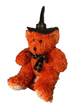Halloween Russ Berrie Plush Hocus Orange Teddy Bear Black Witch Hat w/Tag READ