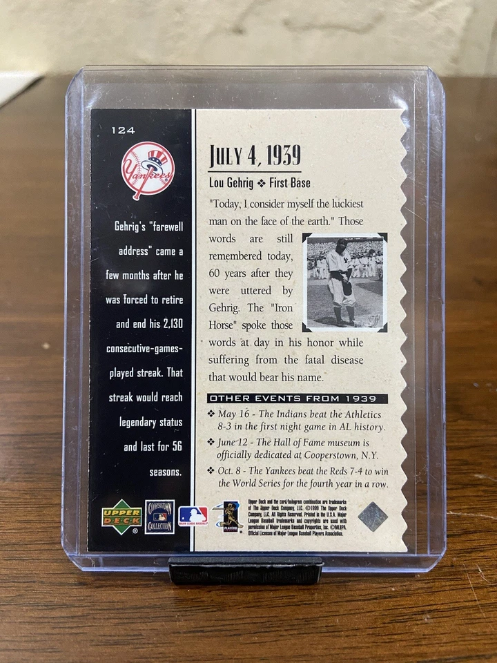 LOU GEHRIG 1999 年 UPPER DECK CENTURY 传奇纪念品模具切割 28/100 — 第 2/2 张图片