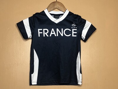 Equipe De France Boys Size 3/4 Blue White Soccer Jersey V-Neck Short Sleeve