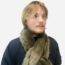 NWT Banana Republic Faux Fur Pull through Scarf Satin Lining Olive Stole Shawl