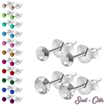 2 Paar Ohrstecker 925 Silber Ø 4 mm + Ø 3 mm Zirkoniastein Ohrschmuck Sterling