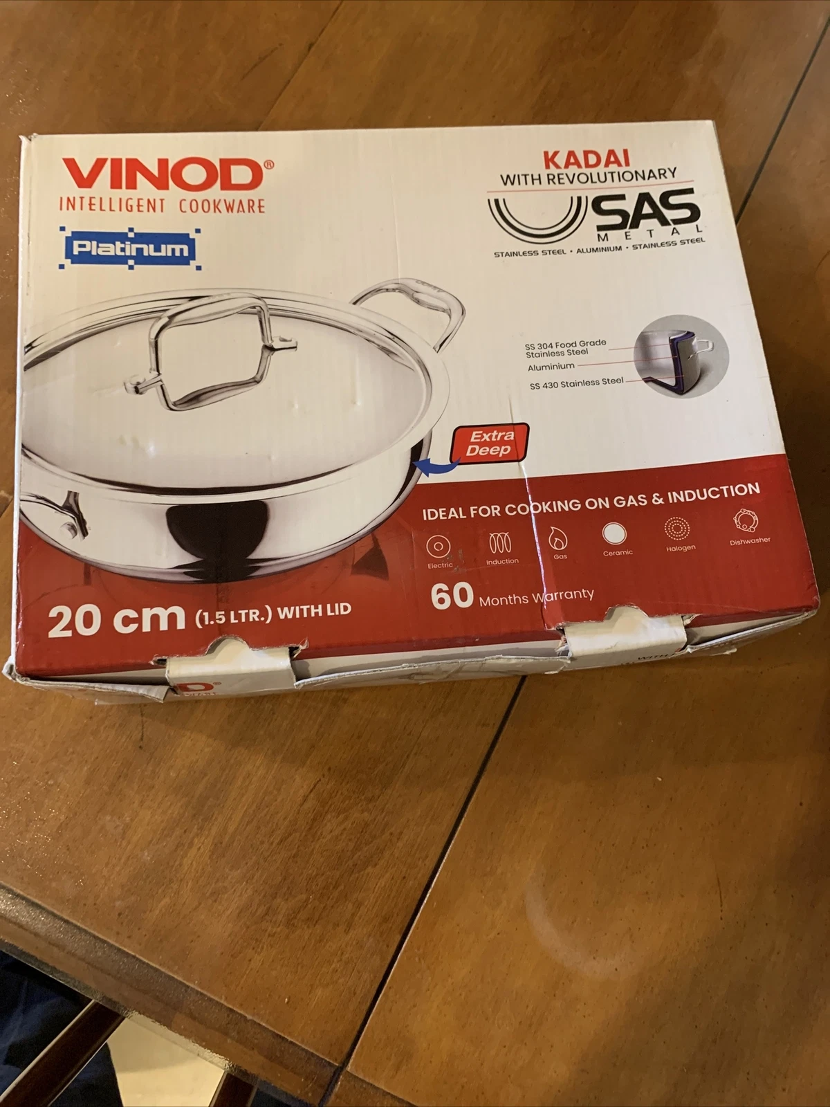 Vinod Platinum Extra Deep 20 cm 1.5 Ltr Wok/Kadai With Lid Induction Friendly