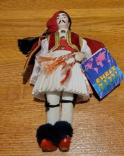 EVELT Porcelain handmade doll traditional red Evzone costume made in Greece 7"