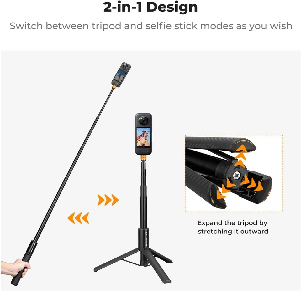 K&F Concept Selfie Stick Tripod Invisible Extendable for GoPro, DJI ,Insta 360 - Image 3 of 4