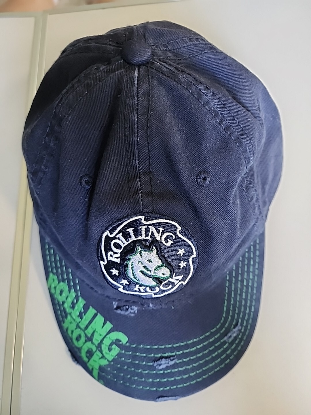 Rolling Rock Distressed Embroidered Patch Cap Str… - image 5