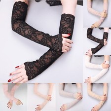 Elegant Lace Floral Gloves UV Sun Protection Fingerless Long Mitten Half Sleeve  