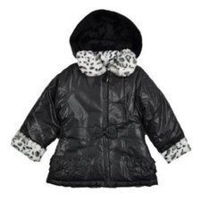 London Fog Girls Shiny Black Winter Coat Fur Bubble Jacket 4